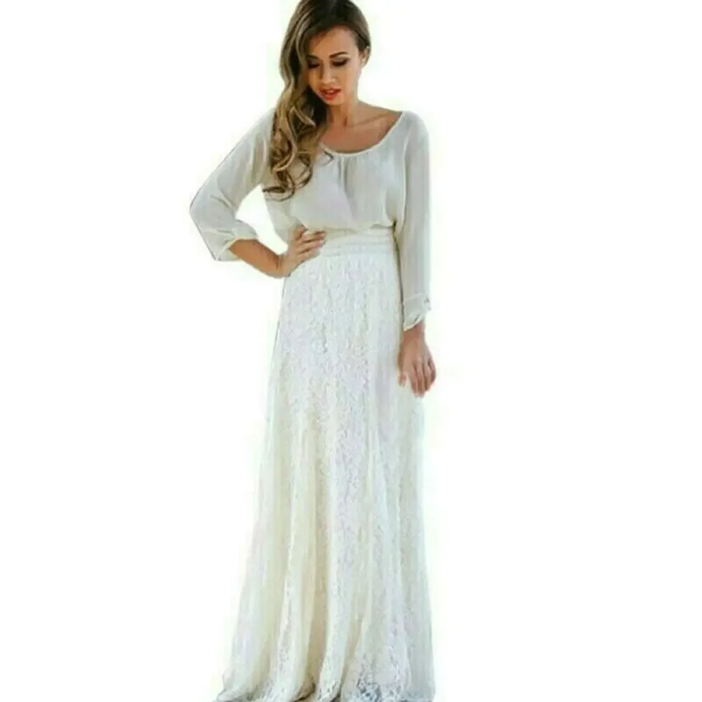 White Lace Maxi Long Skirt NEW Beach Wedding Bride Bachelorette Boho Summer M - Picture 2 of 6